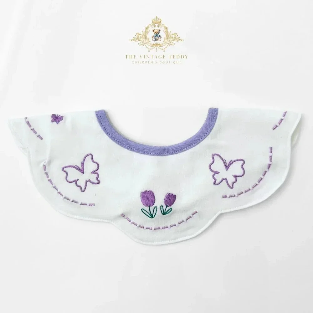 NWT Lovely Boutique Embroidered Girls Baby Bibs Tulips & Butterflies Set of 3